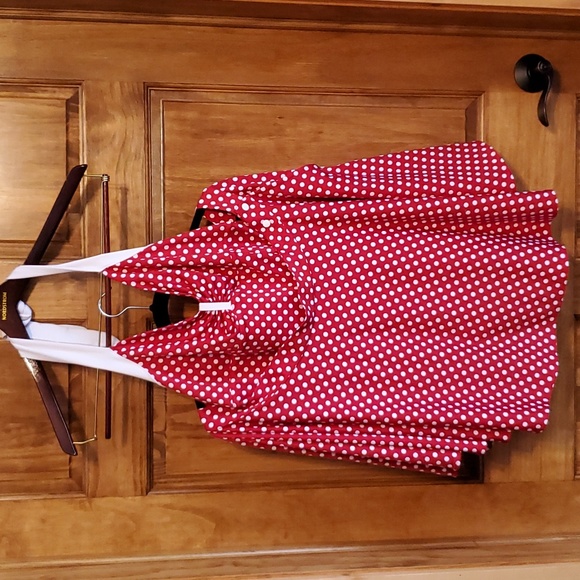 NWOT Pinup Couture Bettie Red And White Polka Dot Swimsuit With Skirt - Picture 6 of 7